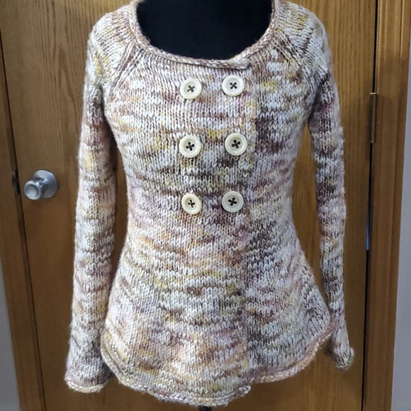 Sleeping on snow anthropologie variegated tan yellow cream bulking knit cardigan - Picture 1 of 7